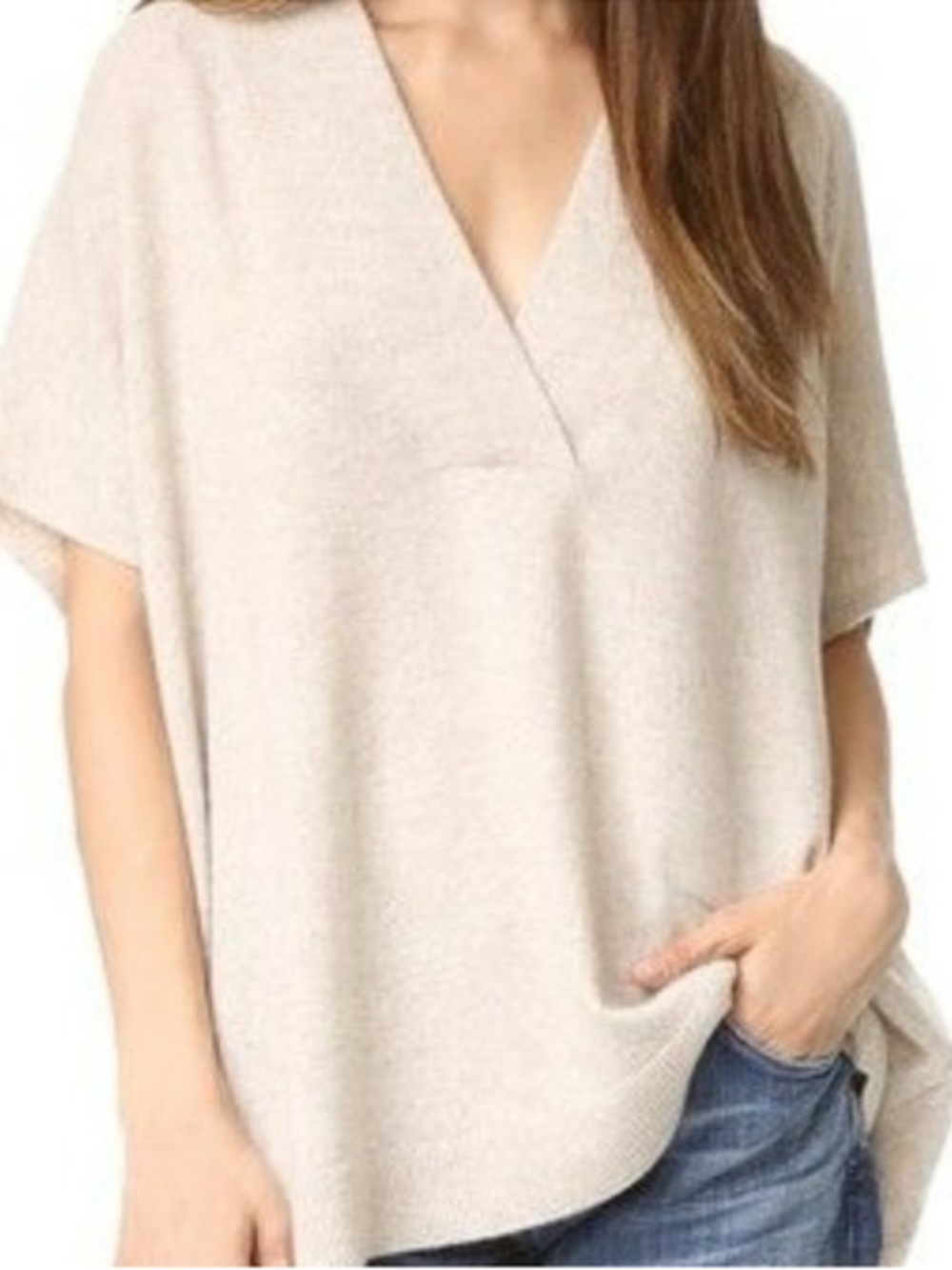 Vince Vince Oversized V-Neck Short Sleeve Sweater Light Heather Wool Cashmere